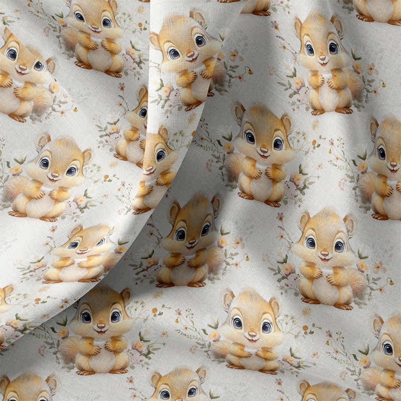Printed Cotton SQUIRREL Linen / Camel